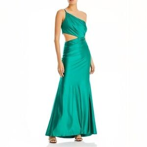 NWT Aqua Bloomingdale's Green One Shoulder Cut Out Gown Size 4